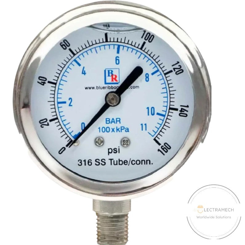Manometro C/Glicerina de Alta 0 – 500PSI conex. inf. 1/4″ SAE/68mm – R22-134A-404A-507A con flange