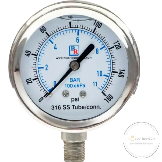 Manometro C/Glicerina de Alta 0 – 500PSI conex. inf. 1/4″ SAE/68mm – R22-134A-404A-507A con flange